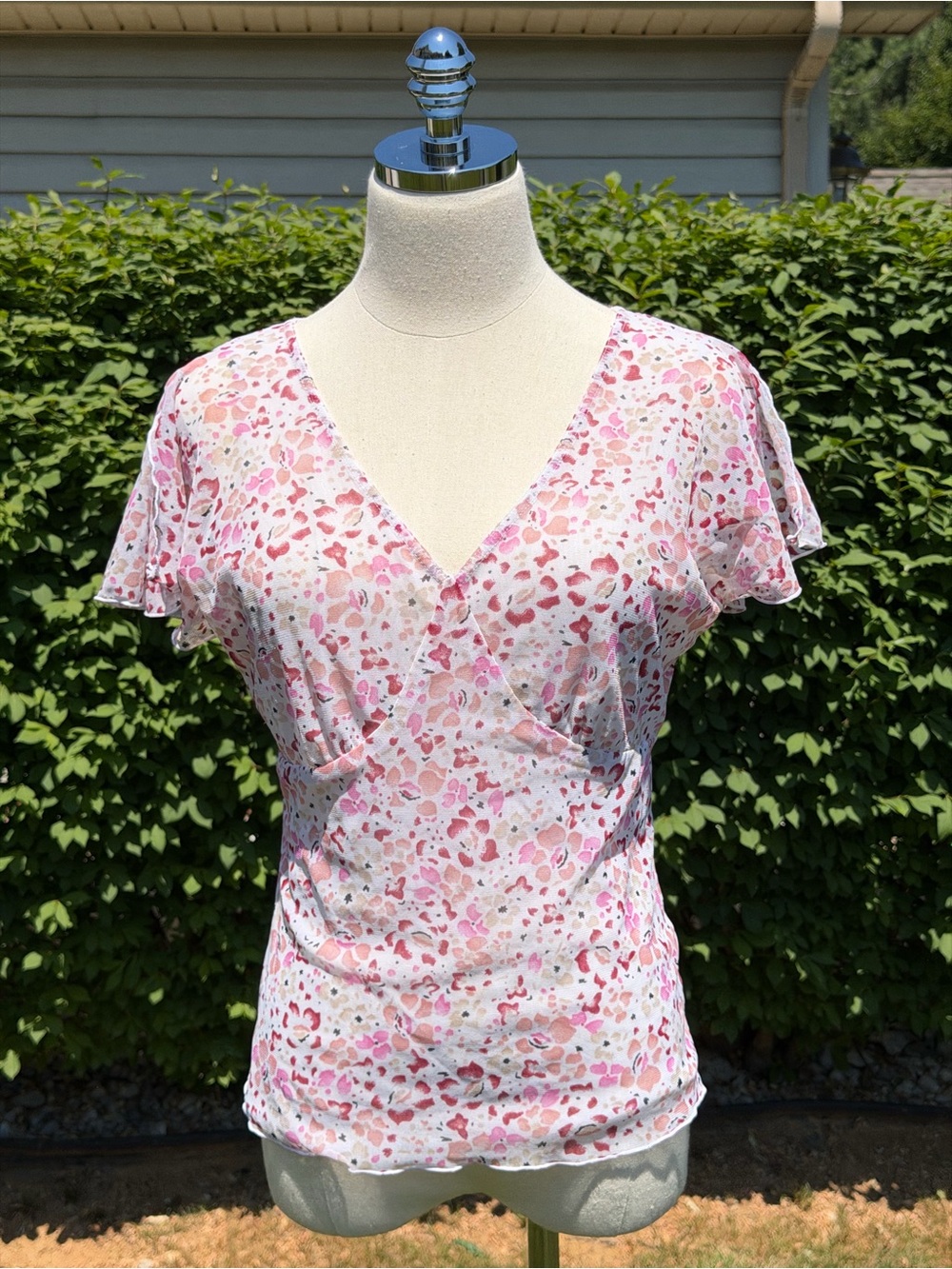 Y2K New York & Company Sheer Mesh Fairy Ethereal Coquette Flutter Sleeve Top S C